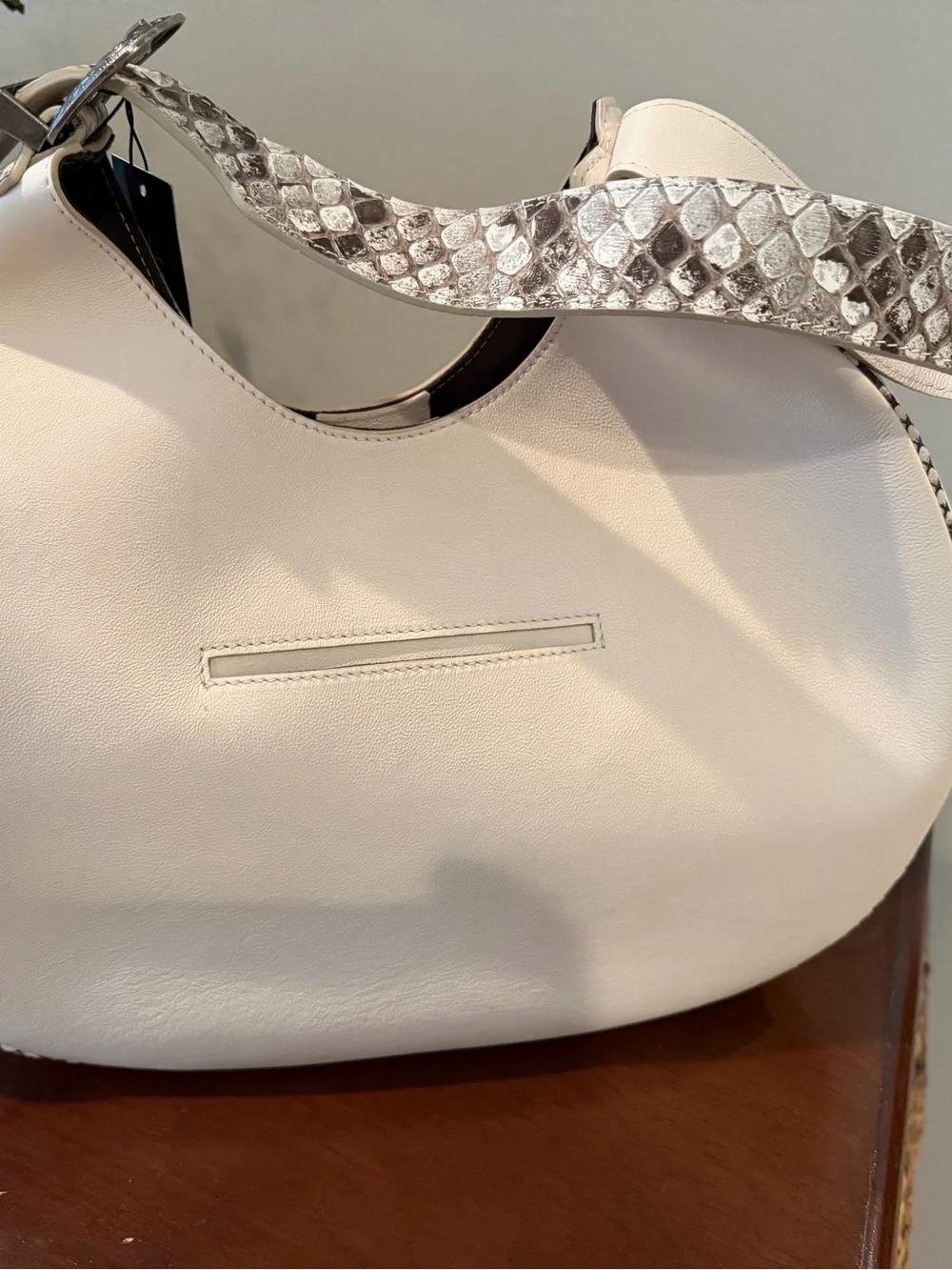 Lucchese Cream Hobo with Snake-Print Trim
